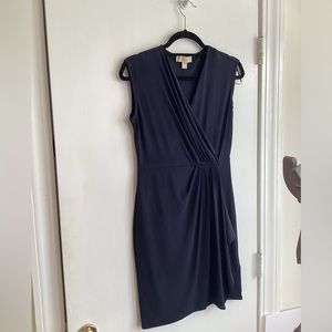 Michael Kors Sz S Side Buckle Faux Wrap Dress Navy Blue Sleeveless V-Neck